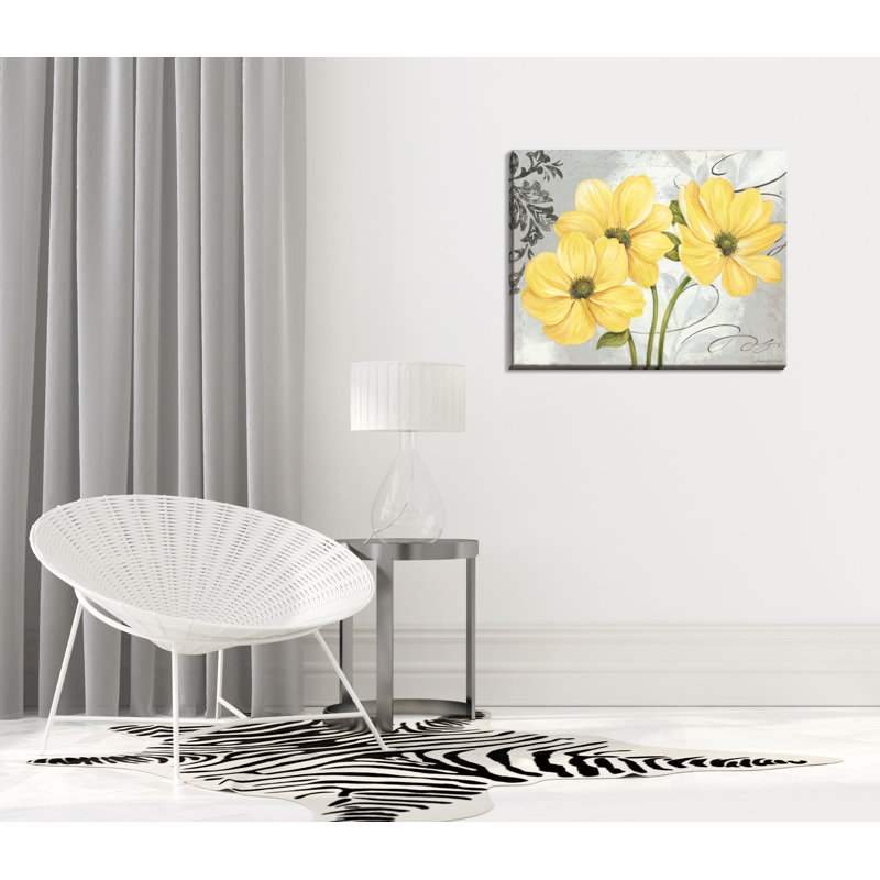 Latitude Run® Colori Yellow I Beautiful Gray And Yellow Floral On